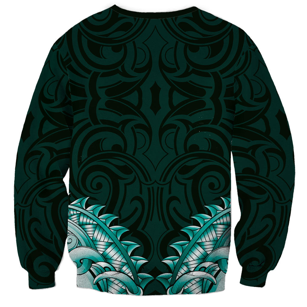 New Zealand Ta Moko Sweatshirt Aotearoa Maori Chest Tattoo Turquoise LT14 - Polynesian Pride