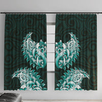 New Zealand Ta Moko Window Curtain Aotearoa Maori Chest Tattoo Turquoise LT14 With Hooks Turquoise - Polynesian Pride