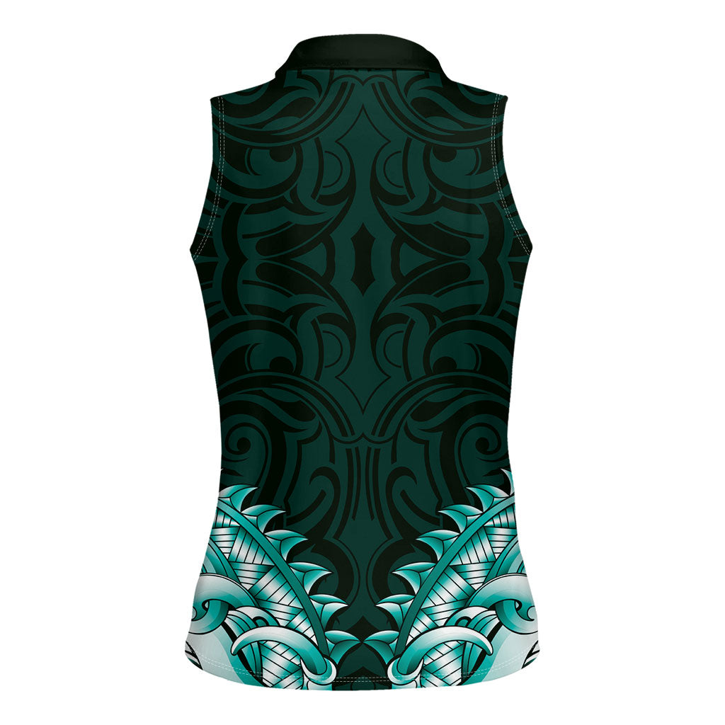 New Zealand Ta Moko Women Sleeveless Polo Shirt Aotearoa Maori Chest Tattoo Turquoise LT14 - Polynesian Pride