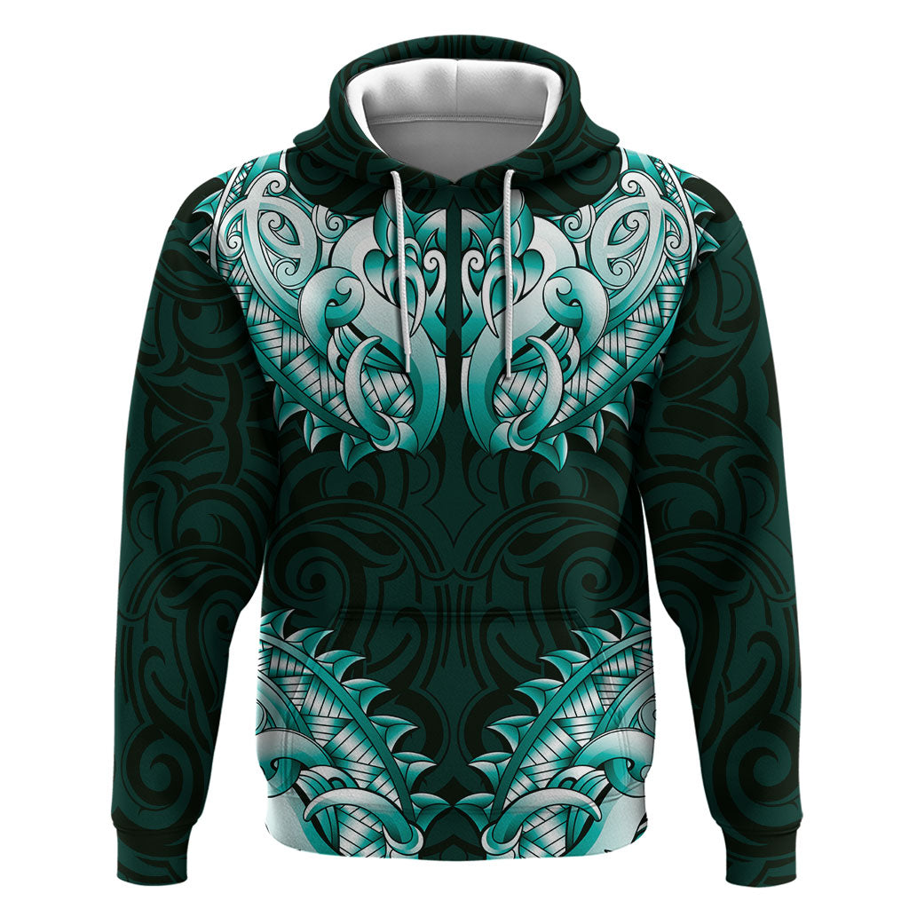New Zealand Ta Moko Zip Hoodie Aotearoa Maori Chest Tattoo Turquoise LT14 Pullover Hoodie Turquoise - Polynesian Pride