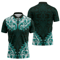 New Zealand Ta Moko Zipper Polo Shirt Aotearoa Maori Chest Tattoo Turquoise LT14 - Polynesian Pride
