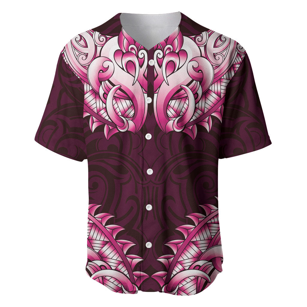 New Zealand Ta Moko Baseball Jersey Aotearoa Maori Chest Tattoo Pink LT14 Pink - Polynesian Pride
