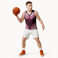 New Zealand Ta Moko Basketball Jersey Aotearoa Maori Chest Tattoo Pink LT14 - Polynesian Pride