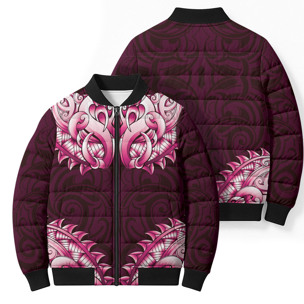 New Zealand Ta Moko Bomber Puffer Jacket Aotearoa Maori Chest Tattoo Pink LT14 - Polynesian Pride