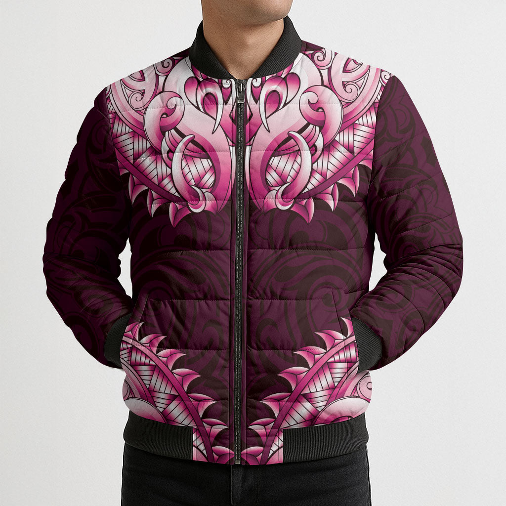 New Zealand Ta Moko Bomber Puffer Jacket Aotearoa Maori Chest Tattoo Pink LT14 - Polynesian Pride