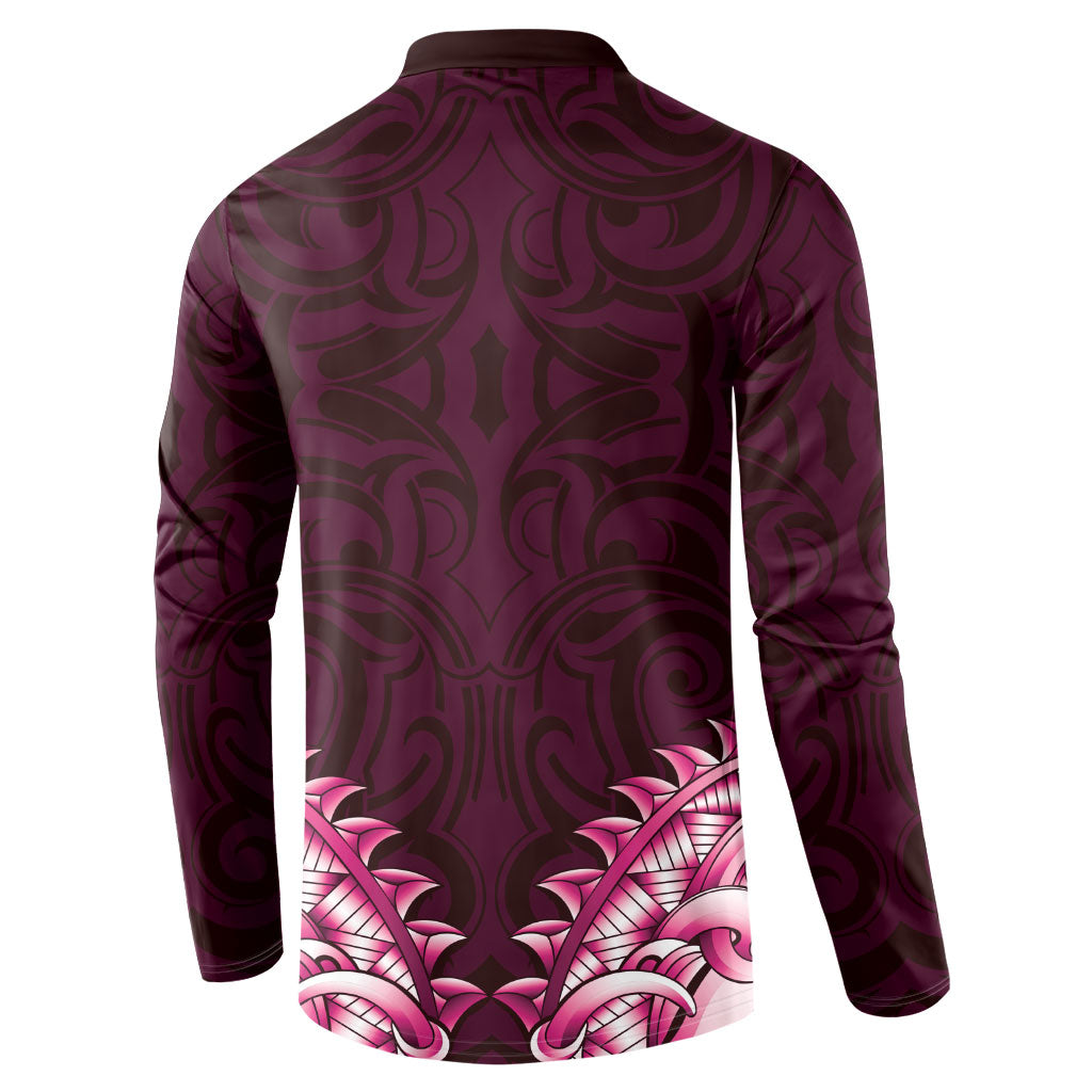 New Zealand Ta Moko Button Sweatshirt Aotearoa Maori Chest Tattoo Pink LT14 - Polynesian Pride