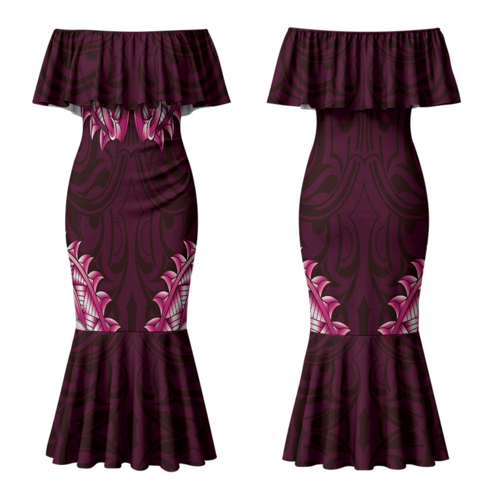 New Zealand Ta Moko Couples Matching Mermaid Dress and Hawaiian Shirt Aotearoa Maori Chest Tattoo Pink LT14 - Polynesian Pride