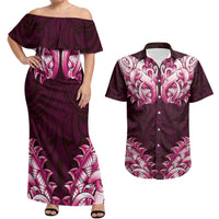 New Zealand Ta Moko Couples Matching Off Shoulder Maxi Dress and Hawaiian Shirt Aotearoa Maori Chest Tattoo Pink LT14 Pink - Polynesian Pride