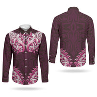 New Zealand Ta Moko Couples Matching Off Shoulder Short Dress and Long Sleeve Button Shirt Aotearoa Maori Chest Tattoo Pink LT14 - Polynesian Pride