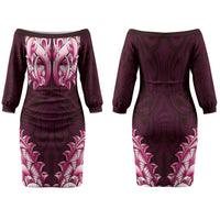 New Zealand Ta Moko Couples Matching Off The Shoulder Long Sleeve Dress and Long Sleeve Button Shirt Aotearoa Maori Chest Tattoo Pink LT14 - Polynesian Pride