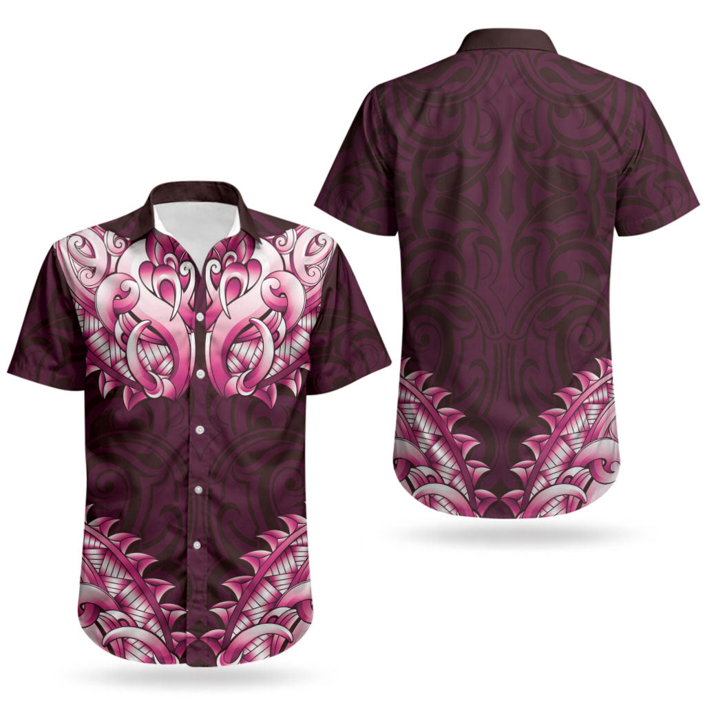 New Zealand Ta Moko Couples Matching Puletasi and Hawaiian Shirt Aotearoa Maori Chest Tattoo Pink LT14 - Polynesian Pride