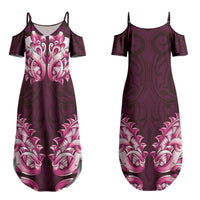 New Zealand Ta Moko Couples Matching Summer Maxi Dress and Hawaiian Shirt Aotearoa Maori Chest Tattoo Pink LT14 - Polynesian Pride