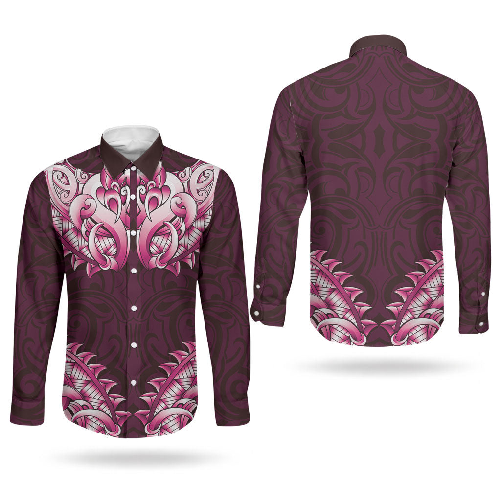 New Zealand Ta Moko Couples Matching Tank Maxi Dress and Long Sleeve Button Shirt Aotearoa Maori Chest Tattoo Pink LT14 - Polynesian Pride