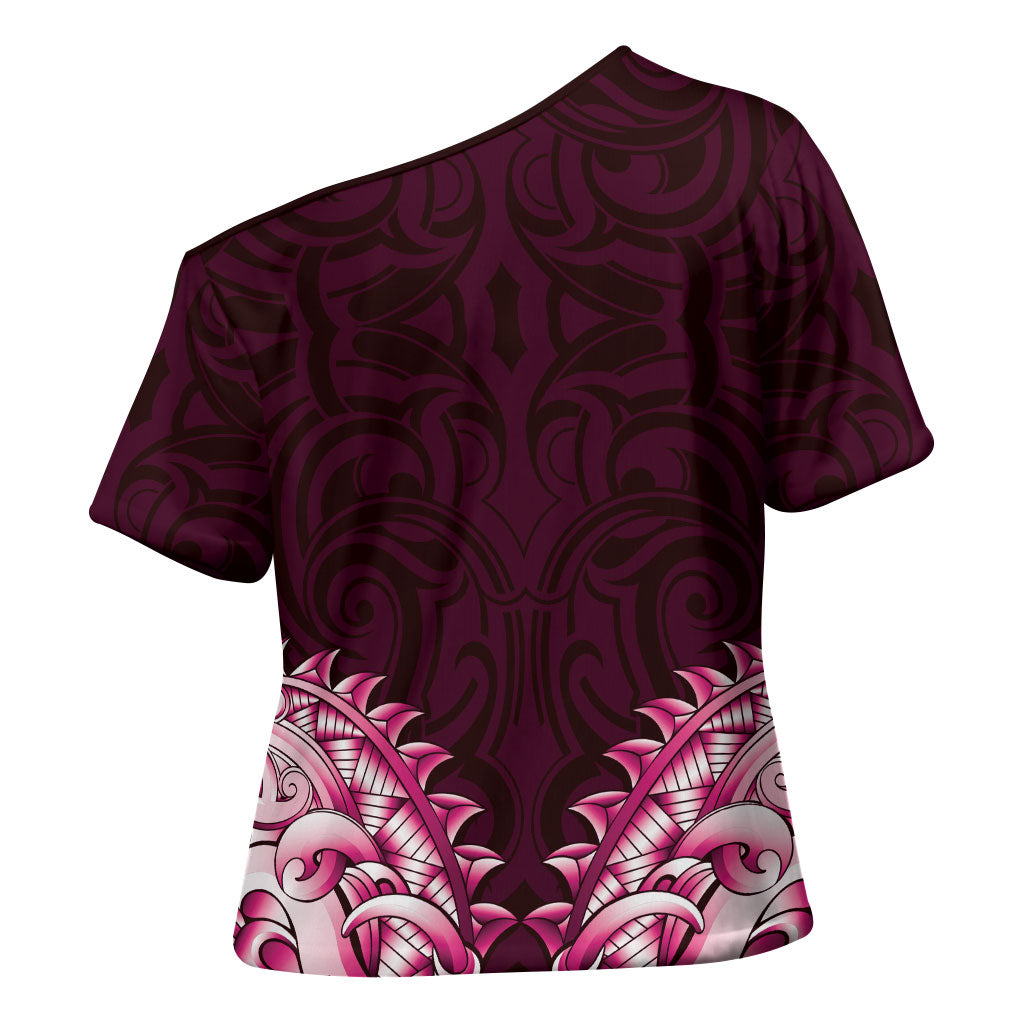 New Zealand Ta Moko Cross Shoulder Shirt Aotearoa Maori Chest Tattoo Pink LT14 - Polynesian Pride