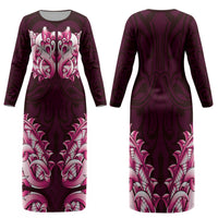 New Zealand Ta Moko Family Matching Long Sleeve Bodycon Dress and Hawaiian Shirt Aotearoa Maori Chest Tattoo Pink LT14 Mom's Dress Pink - Polynesian Pride