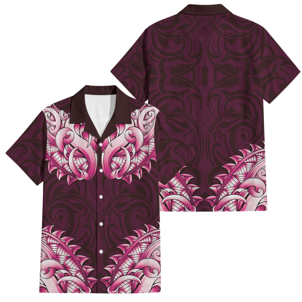 New Zealand Ta Moko Family Matching Long Sleeve Bodycon Dress and Hawaiian Shirt Aotearoa Maori Chest Tattoo Pink LT14 Dad's Shirt - Short Sleeve Pink - Polynesian Pride