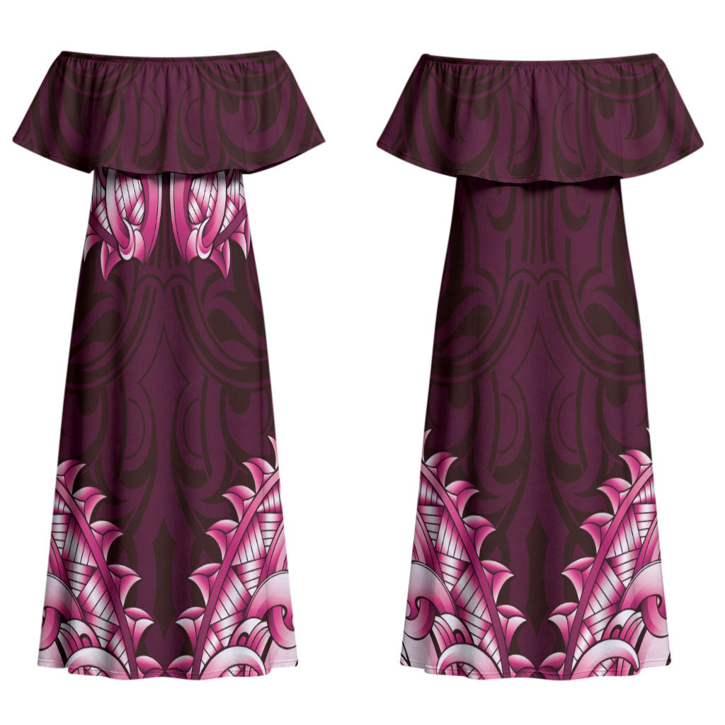 New Zealand Ta Moko Family Matching Off Shoulder Maxi Dress and Hawaiian Shirt Aotearoa Maori Chest Tattoo Pink LT14 Mom's Dress Pink - Polynesian Pride