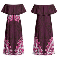 New Zealand Ta Moko Family Matching Off Shoulder Maxi Dress and Hawaiian Shirt Aotearoa Maori Chest Tattoo Pink LT14 Mom's Dress Pink - Polynesian Pride