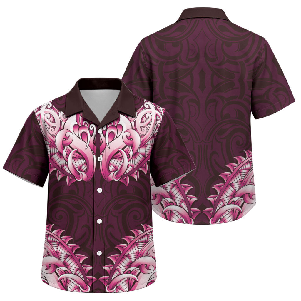 New Zealand Ta Moko Family Matching Off Shoulder Maxi Dress and Hawaiian Shirt Aotearoa Maori Chest Tattoo Pink LT14 Son's Shirt Pink - Polynesian Pride
