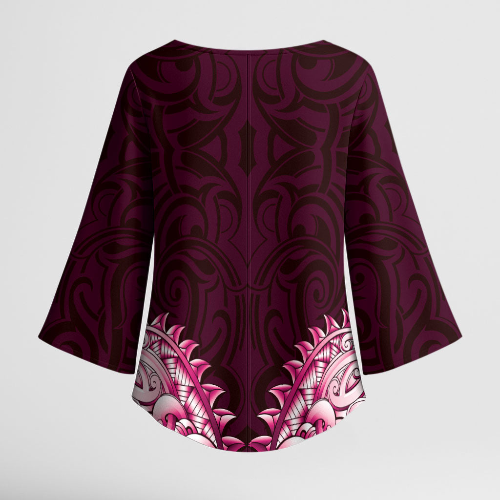New Zealand Ta Moko Kimono Sleeve Blouse Aotearoa Maori Chest Tattoo Pink LT14 - Polynesian Pride