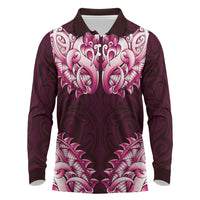 New Zealand Ta Moko Long Sleeve Polo Shirt Aotearoa Maori Chest Tattoo Pink LT14 Pink - Polynesian Pride