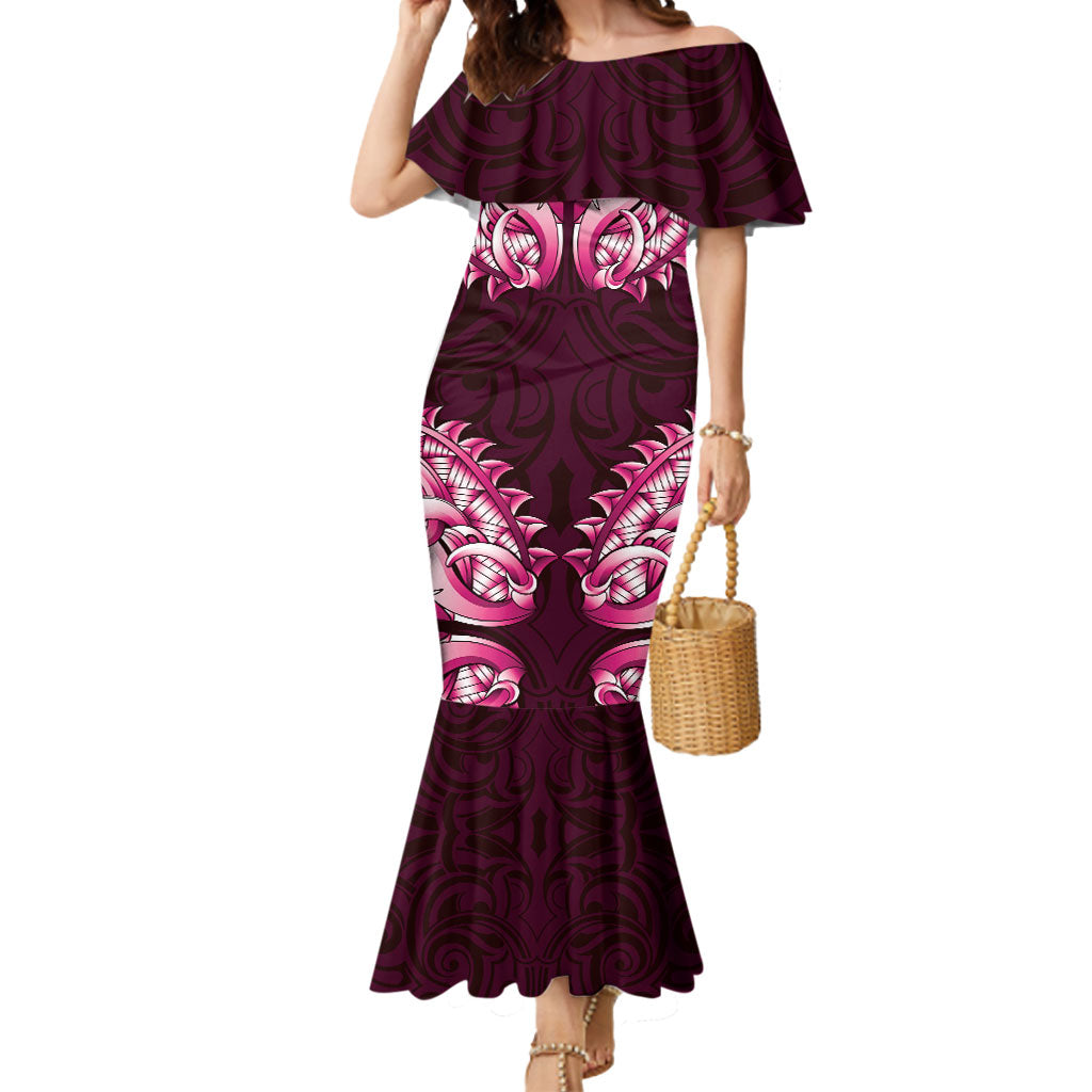 New Zealand Ta Moko Mermaid Dress Aotearoa Maori Chest Tattoo Pink LT14 Women Pink - Polynesian Pride
