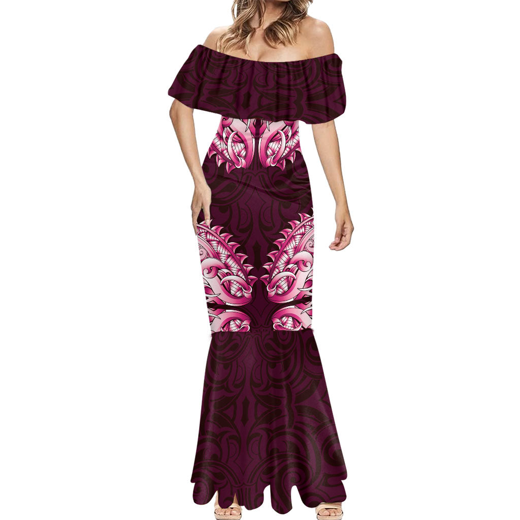 New Zealand Ta Moko Mermaid Dress Aotearoa Maori Chest Tattoo Pink LT14 - Polynesian Pride
