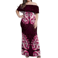 New Zealand Ta Moko Off Shoulder Maxi Dress Aotearoa Maori Chest Tattoo Pink LT14 Women Pink - Polynesian Pride