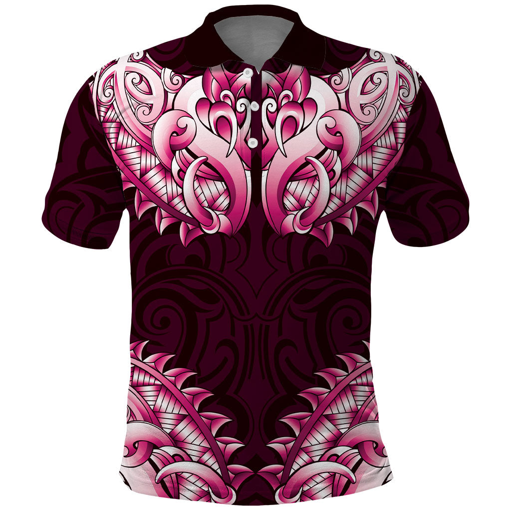 New Zealand Ta Moko Polo Shirt Aotearoa Maori Chest Tattoo Pink LT14 Pink - Polynesian Pride