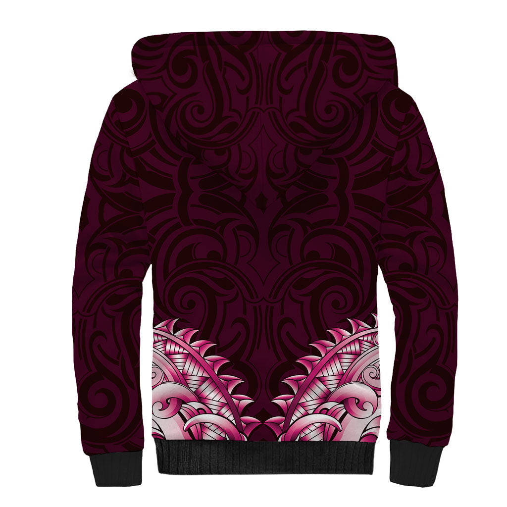 New Zealand Ta Moko Sherpa Hoodie Aotearoa Maori Chest Tattoo Pink LT14 - Polynesian Pride