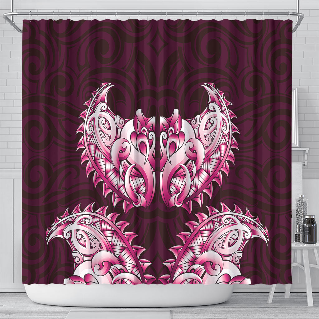 New Zealand Ta Moko Shower Curtain Aotearoa Maori Chest Tattoo Pink LT14 - Polynesian Pride