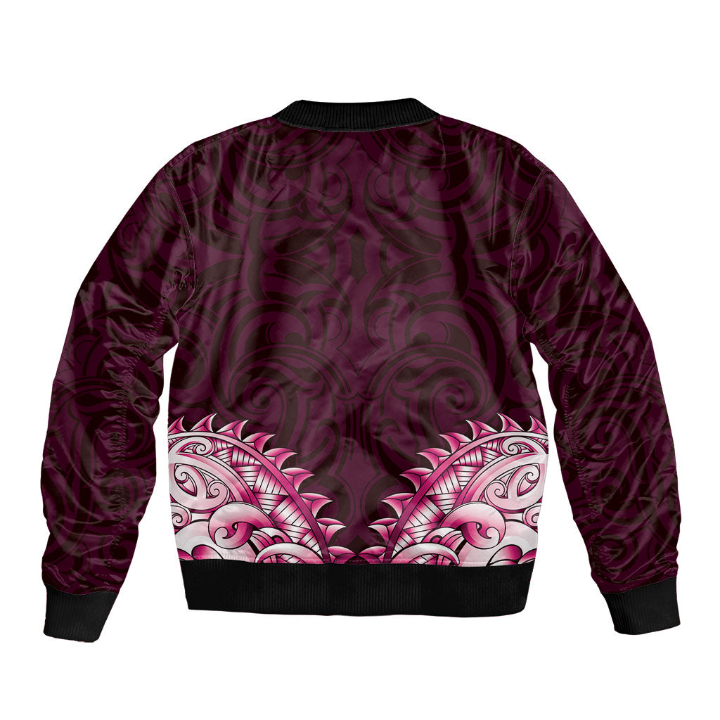 New Zealand Ta Moko Sleeve Zip Bomber Jacket Aotearoa Maori Chest Tattoo Pink LT14 - Polynesian Pride