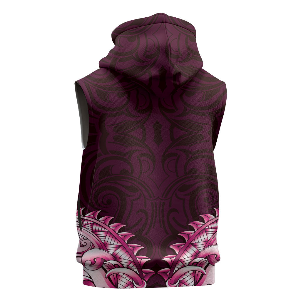 New Zealand Ta Moko Sleeveless Hoodie Aotearoa Maori Chest Tattoo Pink LT14 - Polynesian Pride