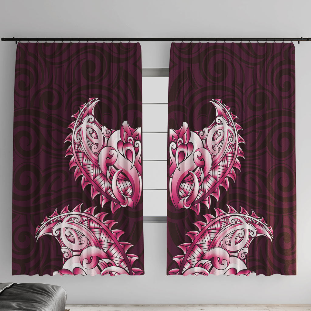 New Zealand Ta Moko Window Curtain Aotearoa Maori Chest Tattoo Pink LT14 With Hooks Pink - Polynesian Pride