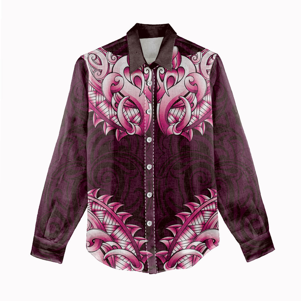 New Zealand Ta Moko Women Casual Shirt Aotearoa Maori Chest Tattoo Pink LT14 - Polynesian Pride