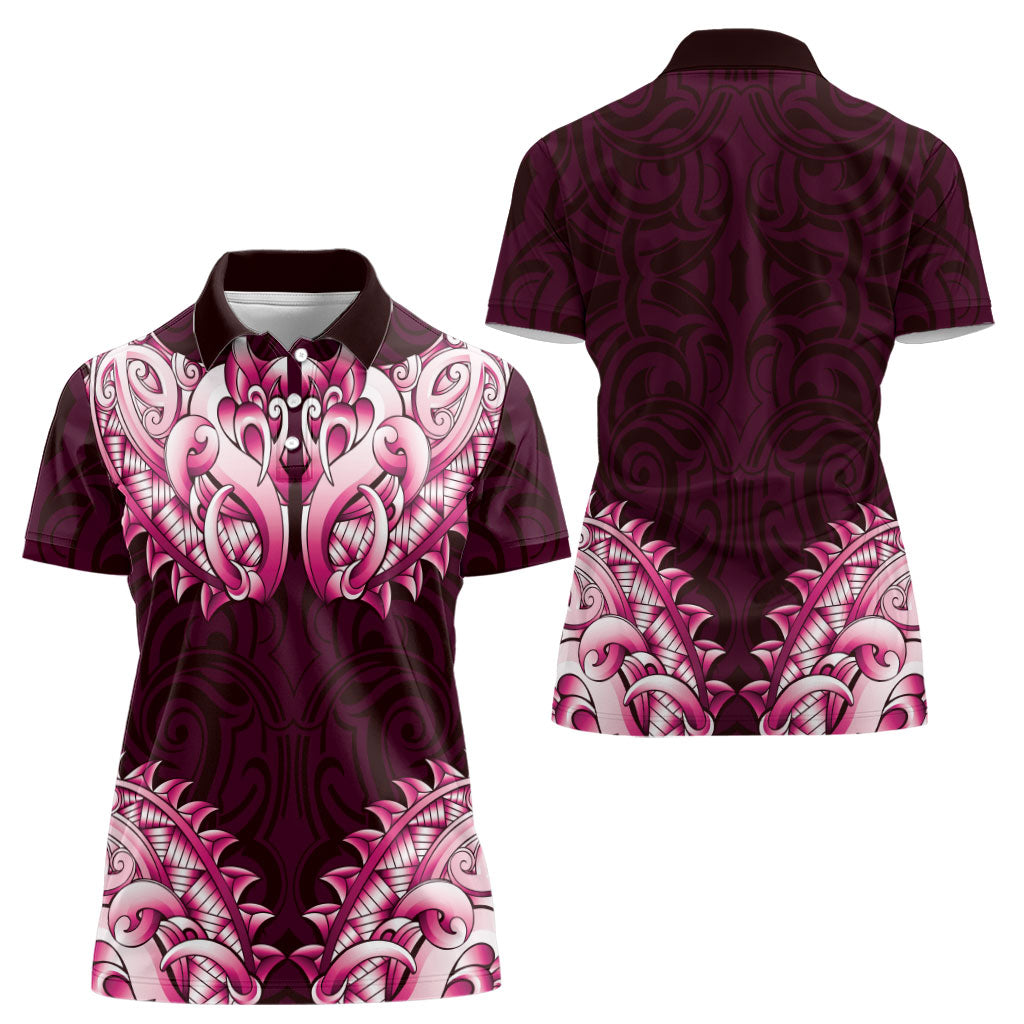 New Zealand Ta Moko Women Polo Shirt Aotearoa Maori Chest Tattoo Pink LT14 - Polynesian Pride