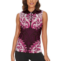 New Zealand Ta Moko Women Sleeveless Polo Shirt Aotearoa Maori Chest Tattoo Pink LT14 - Polynesian Pride