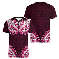 New Zealand Ta Moko Women V-Neck T-Shirt Aotearoa Maori Chest Tattoo Pink LT14 - Polynesian Pride