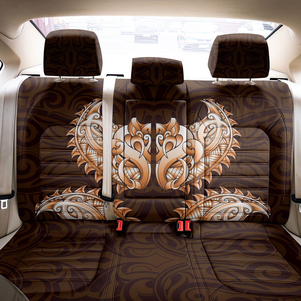 New Zealand Ta Moko Back Car Seat Cover Aotearoa Maori Chest Tattoo Orange LT14 - Polynesian Pride