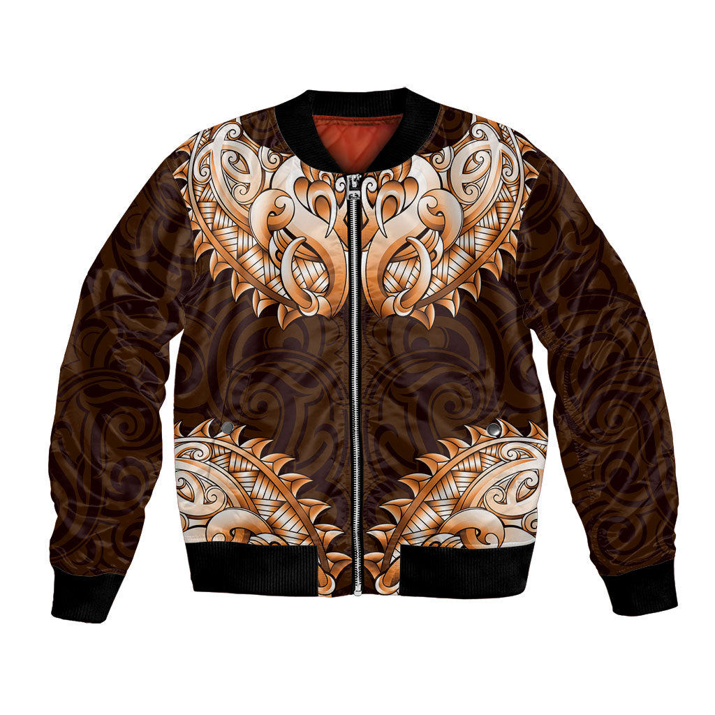 New Zealand Ta Moko Bomber Jacket Aotearoa Maori Chest Tattoo Orange LT14 Unisex Orange - Polynesian Pride