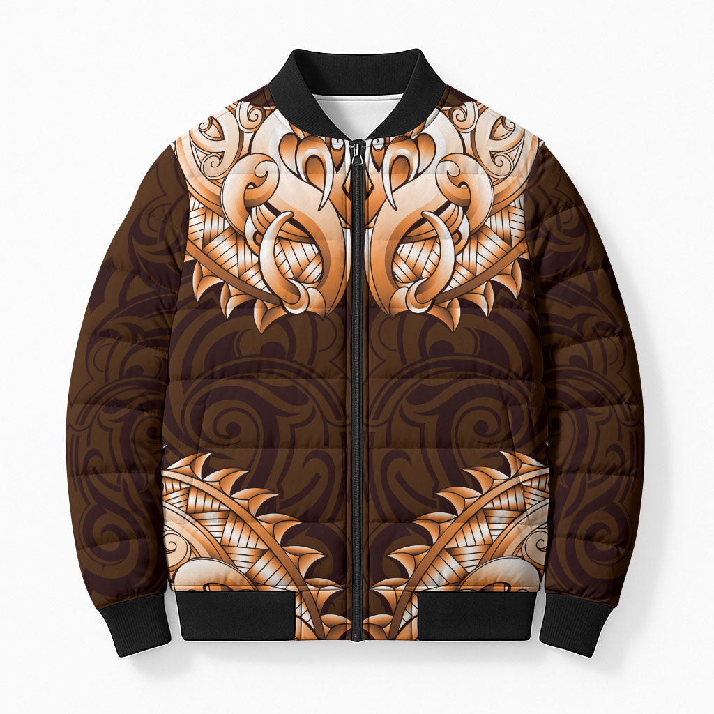 New Zealand Ta Moko Bomber Puffer Jacket Aotearoa Maori Chest Tattoo Orange LT14 Unisex Orange - Polynesian Pride