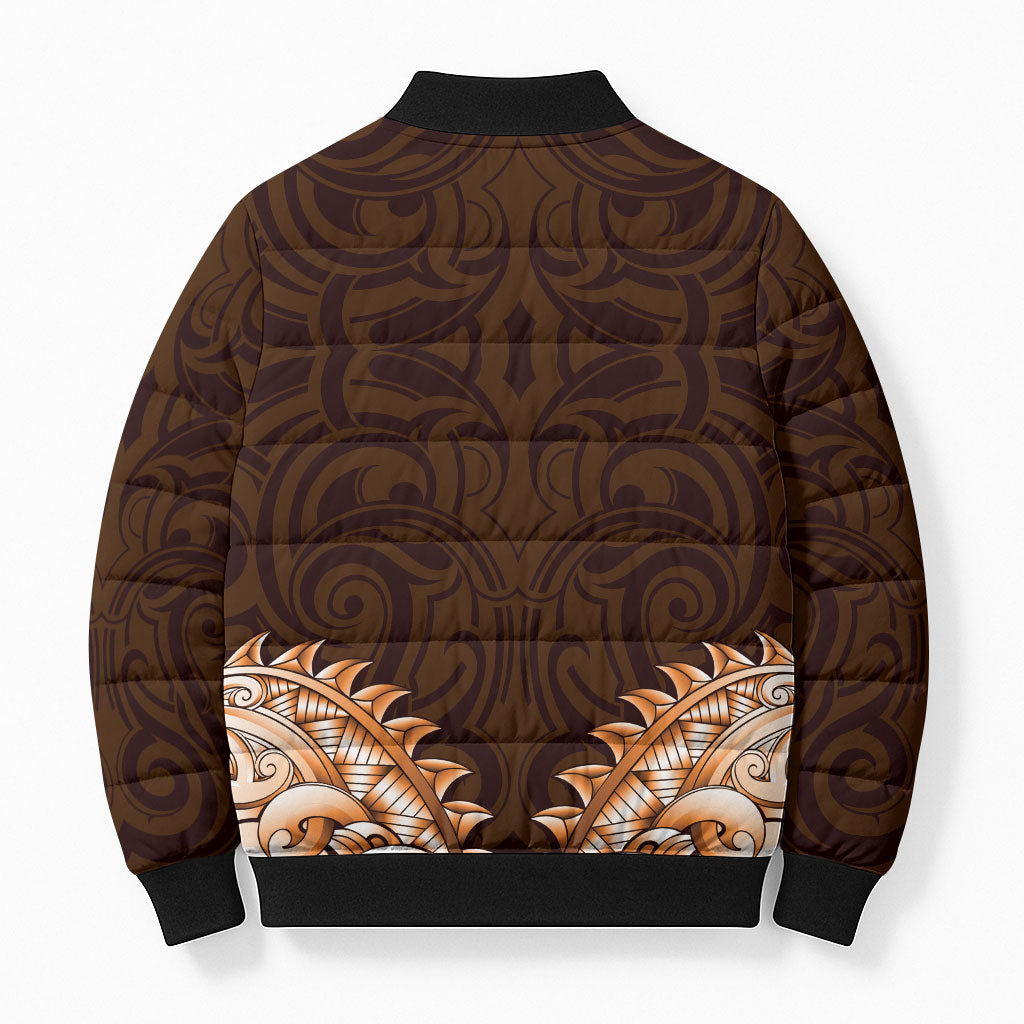 New Zealand Ta Moko Bomber Puffer Jacket Aotearoa Maori Chest Tattoo Orange LT14 - Polynesian Pride
