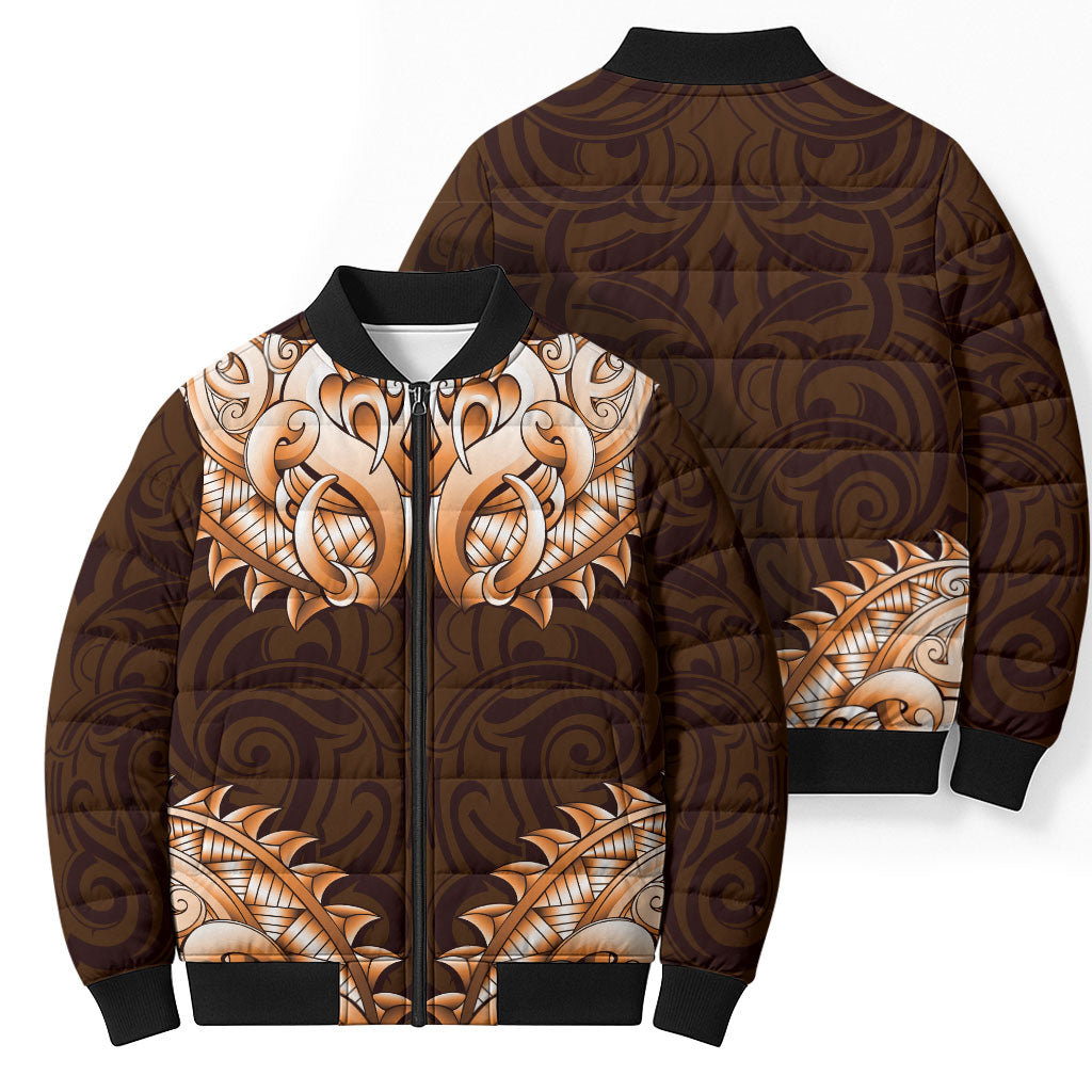 New Zealand Ta Moko Bomber Puffer Jacket Aotearoa Maori Chest Tattoo Orange LT14 - Polynesian Pride