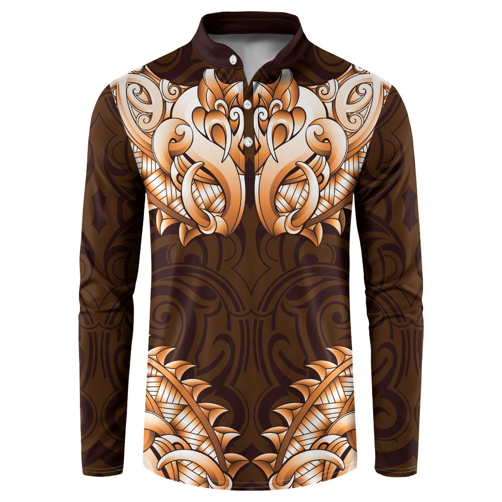 New Zealand Ta Moko Button Sweatshirt Aotearoa Maori Chest Tattoo Orange LT14 Orange - Polynesian Pride