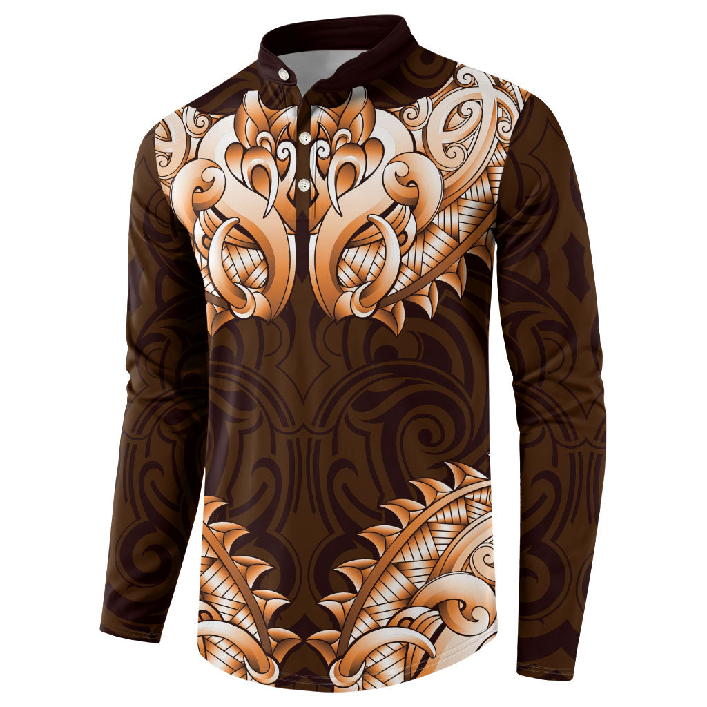 New Zealand Ta Moko Button Sweatshirt Aotearoa Maori Chest Tattoo Orange LT14 - Polynesian Pride
