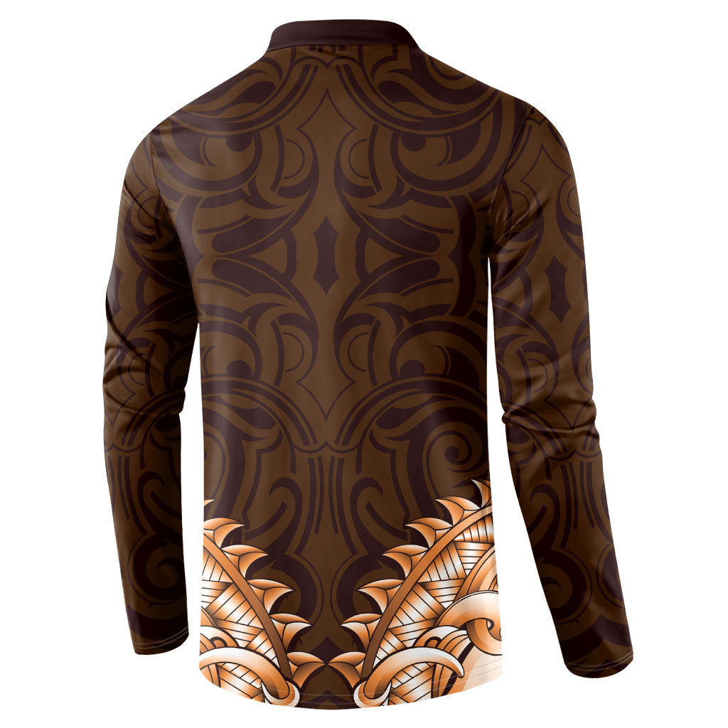New Zealand Ta Moko Button Sweatshirt Aotearoa Maori Chest Tattoo Orange LT14 - Polynesian Pride