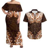 New Zealand Ta Moko Couples Matching Off Shoulder Maxi Dress and Hawaiian Shirt Aotearoa Maori Chest Tattoo Orange LT14 Orange - Polynesian Pride
