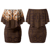 New Zealand Ta Moko Couples Matching Off Shoulder Short Dress and Hawaiian Shirt Aotearoa Maori Chest Tattoo Orange LT14 - Polynesian Pride