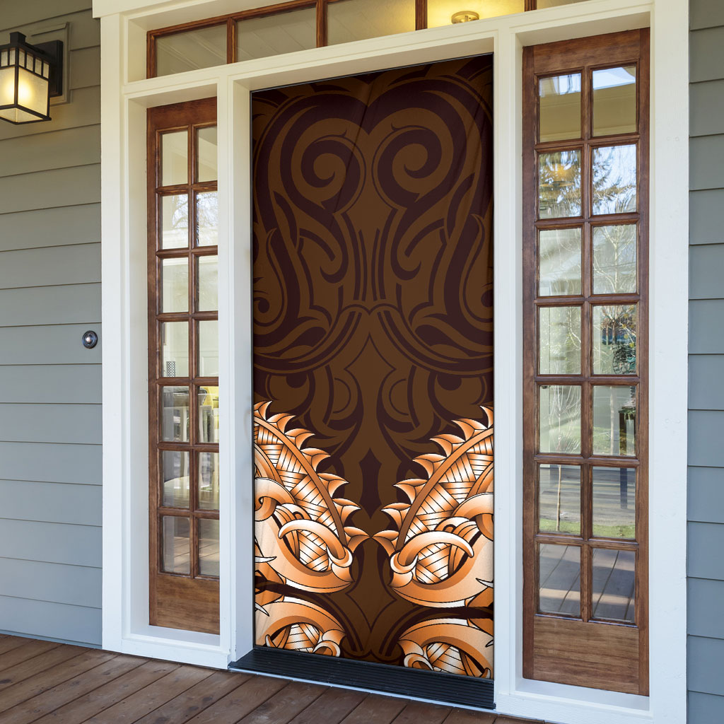 New Zealand Ta Moko Door Cover Aotearoa Maori Chest Tattoo Orange LT14 - Polynesian Pride