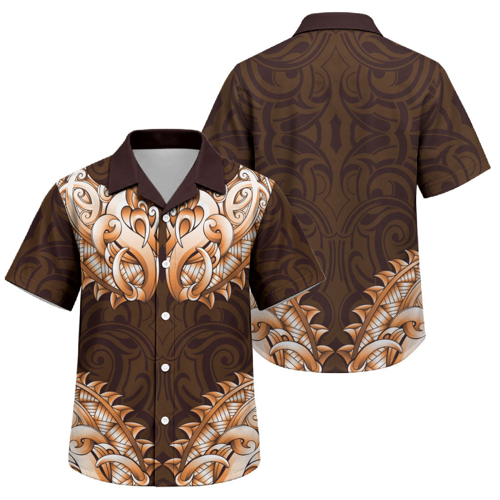 New Zealand Ta Moko Family Matching Off Shoulder Maxi Dress and Hawaiian Shirt Aotearoa Maori Chest Tattoo Orange LT14 Son's Shirt Orange - Polynesian Pride